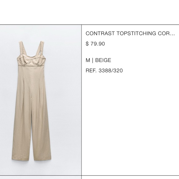 Zara Contrasting Top Stitch Corset Jumpsuit size medium - Picture 2 of 4